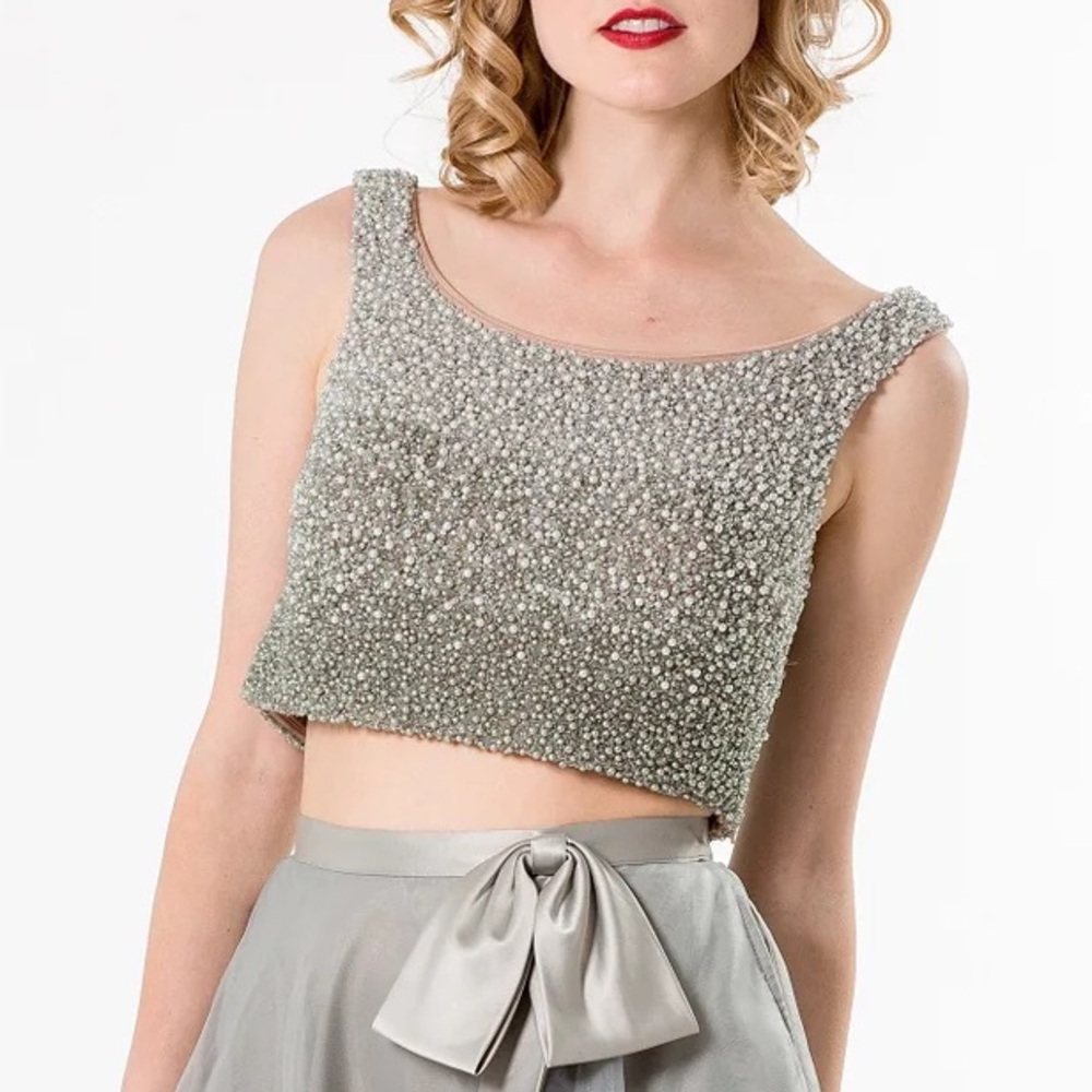 Terani Couture Silver Embellished Crop Top